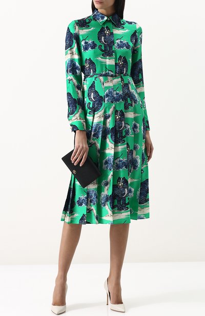 Шелковое платье-рубашка с принтом GUCCI, арт. 497661/ZKP94, фото 2