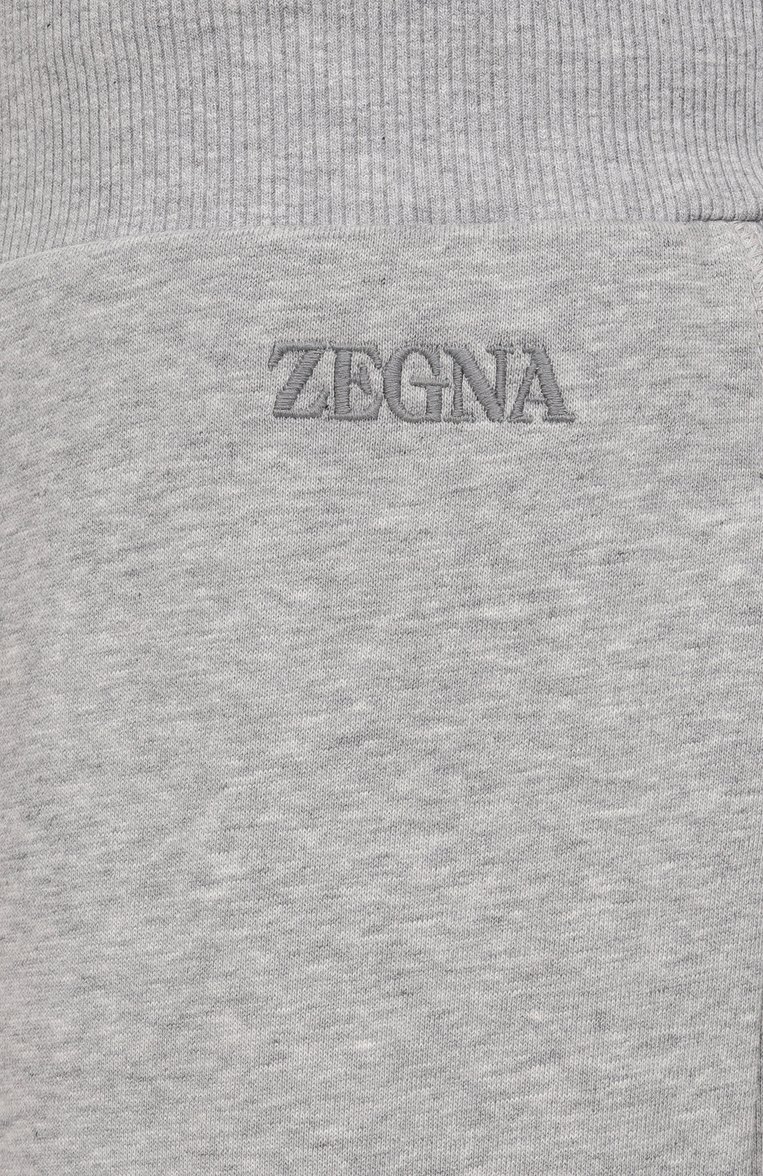 Мужские хлопковые джоггеры ZEGNA серого цвета, арт. N6N00/194 | Фото 6 (Материал внешний: Хлопок; Автоматизация ТО: Проставлено; Длина (брюки, джинсы): Стандартные; Автоматизация состава: Проставлено; Силуэт М (брюки): Джоггеры; Сти�ли: Спорт-шик)