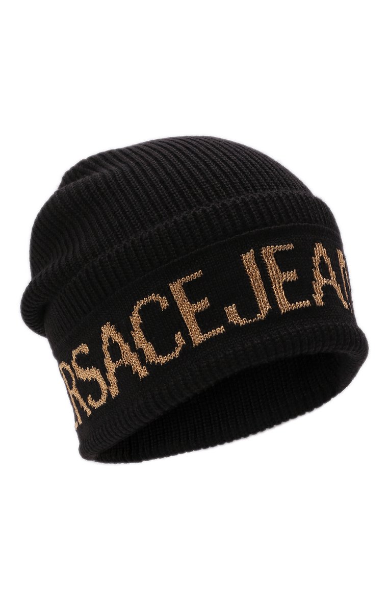 Женская шапка VERSACE JEANS COUTURE черного цвета, арт. 71VAZK40-BIG BEANIE BASIC MACR0L0G0/ZG020 | Фото 1 (Материал: Текстиль, Синтетический материал, Шерсть; Материал сплава: Проставлено; Нос: Не проставлено)