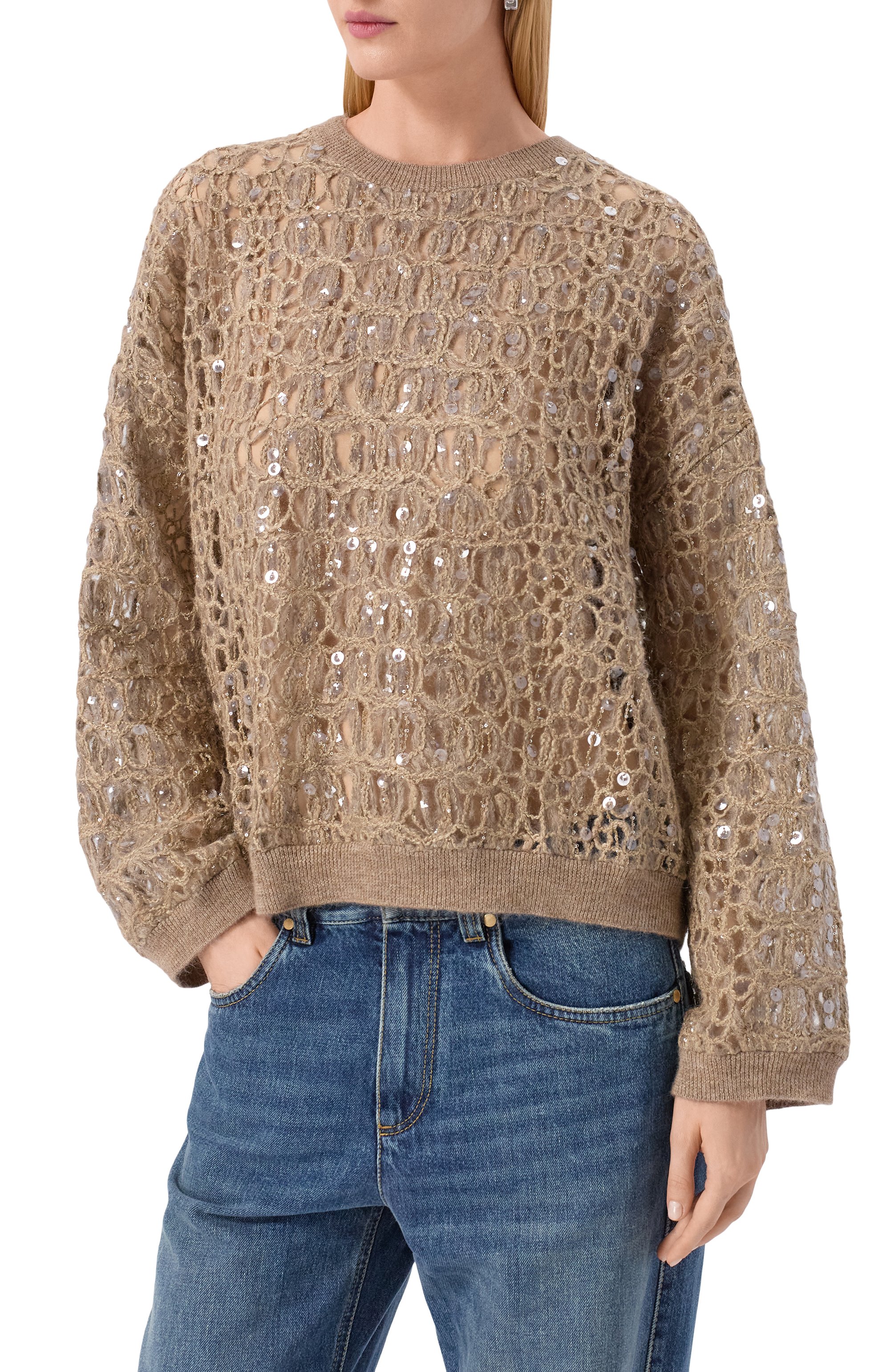 Свитер с отделкой пайетками BRUNELLO CUCINELLI, арт. MRCR18900P, фото 3