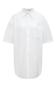 Женское хлопковое платье MIU MIU белого цвета, арт. MF4529-1EWL-F0009 | Фото 1 (Длина Ж (юбки, платья, шорты): Мини; Материал внешний: Хлопок; Стили: Романтичный; Случай: Повседневный; Женское Кросс-КТ: Платье-одежда; Рукава: Короткие; Драгоценные камни: Проставлено; Нос: Не проставлено; Материал сплава: Проставлено)