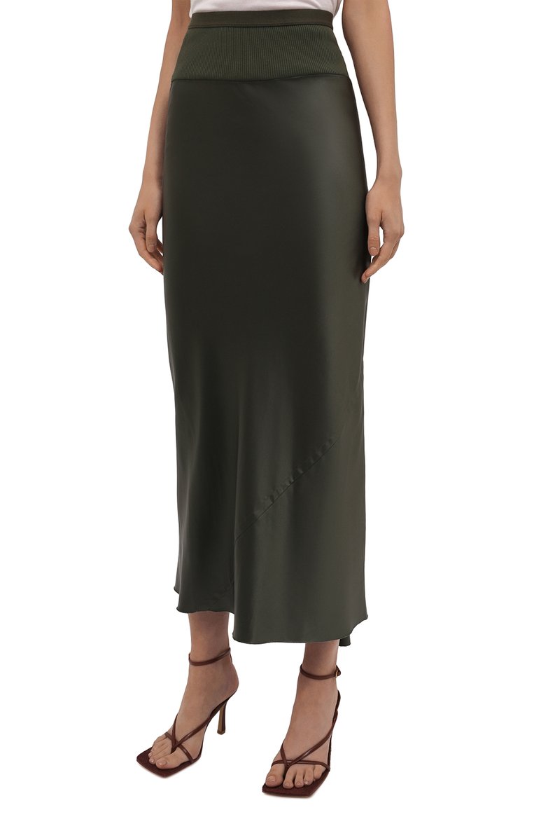 Женская юбка RICK OWENS зеленого цвета, арт. RP02A7334/QLX | Фото 3 (Длина Ж (юбки, платья, шорты): Макси; Материал внешний: Синтетический материал; Женское Кросс-КТ: Юбка-одежда; Стили: Романтичный; Региональные ограничения белый список (Axapta Mercury): Не проставлено)