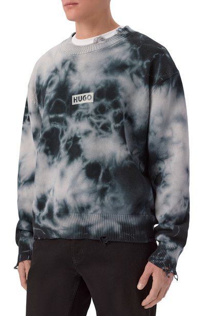 Хлопковый свитер HUGO BLUE серого цвета по цене 19250 руб., арт. 50553584, фото 3 Хлопковый свитер HUGO BLUE, арт. 50553584, фото 3