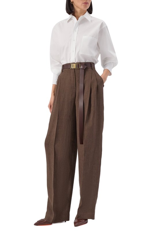 Льняные брюки Max Mara Studio SIAMESE Коричневый  SIAMESE Фото 2