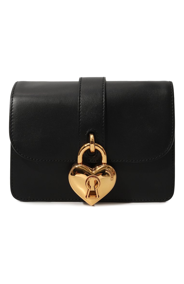 Женская сумка heart lock MOSCHINO черного цвета, арт. A7450/8024 | Фото 1 (Сумки-технические: Сумки через плечо; Материал: Натуральная кожа; Материал сплава: Проставлено; Размер: mini; Ремень/цепочка: На ремешке; Драгоценные камни: Проставлено)