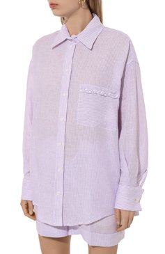 Женская льняная рубашка FORTE DEI MARMI COUTURE сиреневого цвета, арт. 24SF1105-C | Фото 3 (Материал сплава: Проставлено; Материал внешний: Лен; Драгоценные камни: Проставлено; Длина (для топов): Удлиненные; Рукава: Длинные; Женское Кросс-КТ: Рубашка-одежда; Принт: Полоска, С принтом; Стили: Кэжуэл)