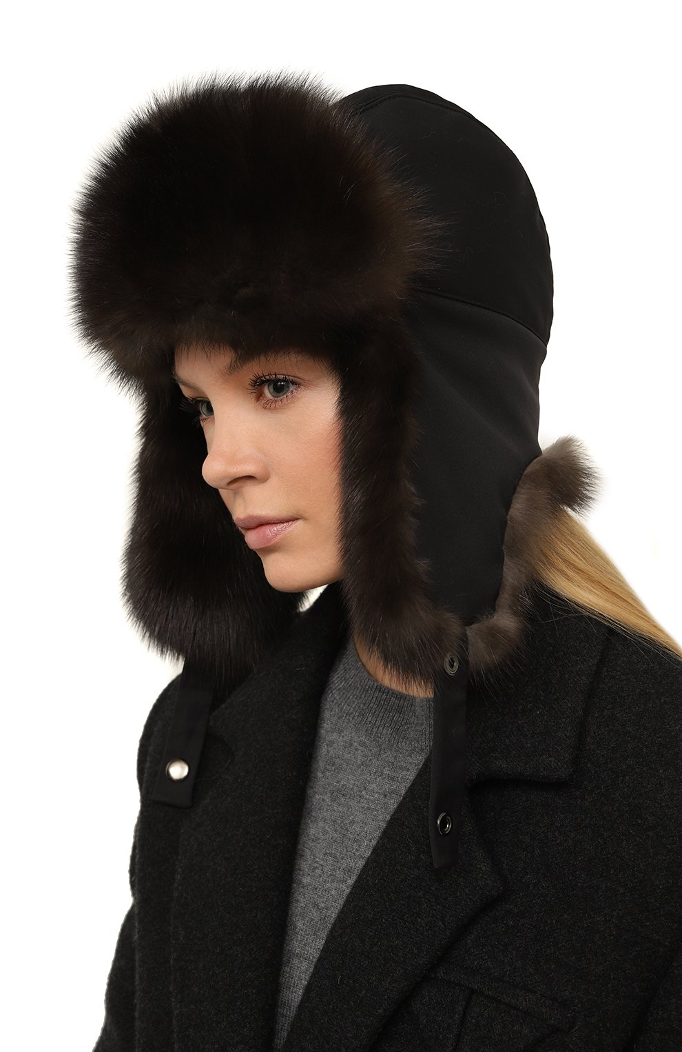 Шапка-ушанка из кашемира и меха соболя BLACK SABLE, арт. BS-005AF1, фото 2