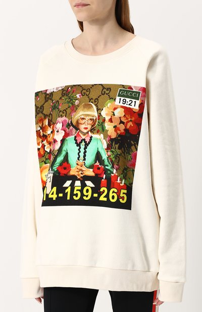Хлопковый свитшот свободного кроя с принтом GUCCI, арт. 489677/X3L79, фото 3