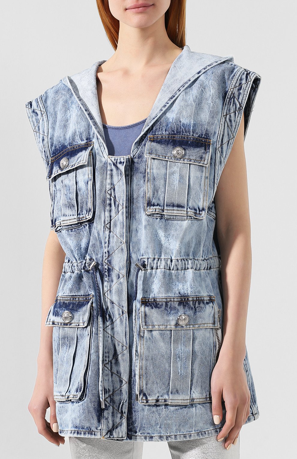 Джинсовый жилет с капюшоном BALMAIN, арт. RF08839/D048, фото 3