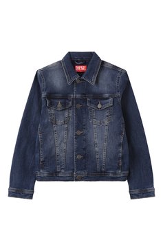 Детского джинсовая куртка DIESEL темно-синего цвета, арт. 00J4QC/KXBNR | Фото 1 (Рукава: Длинные; Материал сплава: Проставлено; Драгоценные камни: Проставлено; Кросс-КТ: Демисезон, Деним; Материал внешний: Деним, Хлопок; Ростовка одежда: 8 лет | 128 см, 16 лет | 164 см, 6 лет | 116 см, 13 - 15 лет | 158 см, 10 - 11 лет | 140 - 146см, 4 года | 104 см)