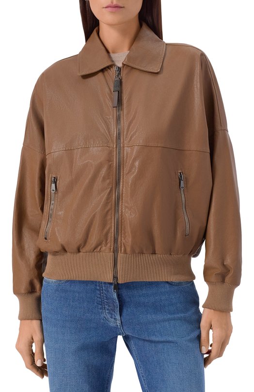 Кожаный бомбер Brunello Cucinelli MPCKL7472 Коричневый  MPCKL7472 Фото 3
