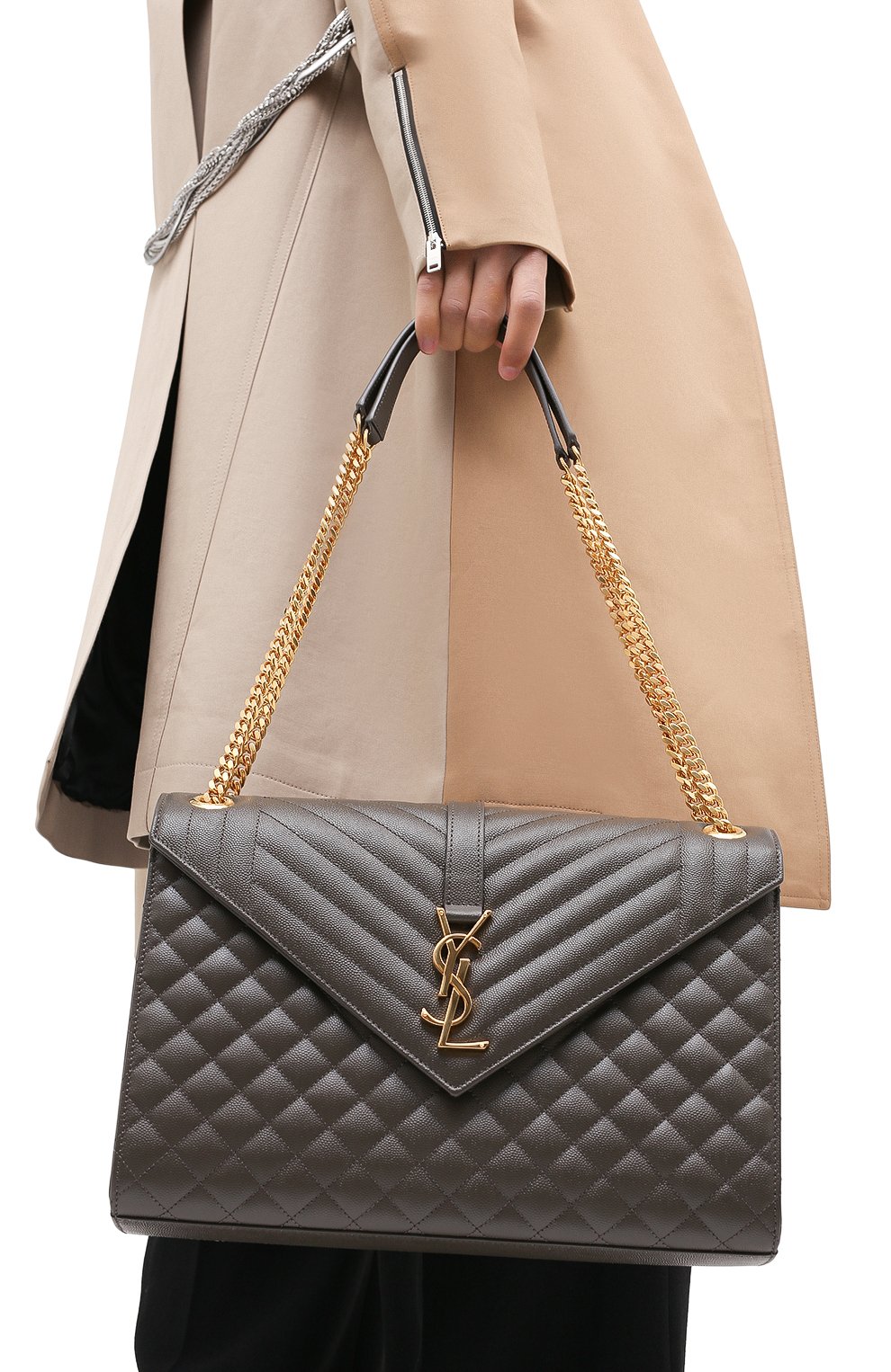 Сумка envelope large SAINT LAURENT темно-серого цвета по цене 236500 руб., арт. 600166/B0W91, фото 2 Сумка envelope large SAINT LAURENT, арт. 600166/B0W91, фото 2