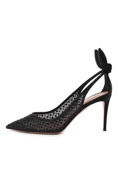 Женские текстильные туфли bow tie crystal 85 AQUAZZURA черного цвета, арт. DCTMIDP0/STT | Фото 4 (Материал внутренний: Натуральная кожа; Материал внешний: Текстиль; Подошва: Плоская; Каблук высота: Высокий; Каблук тип: Шпилька)
