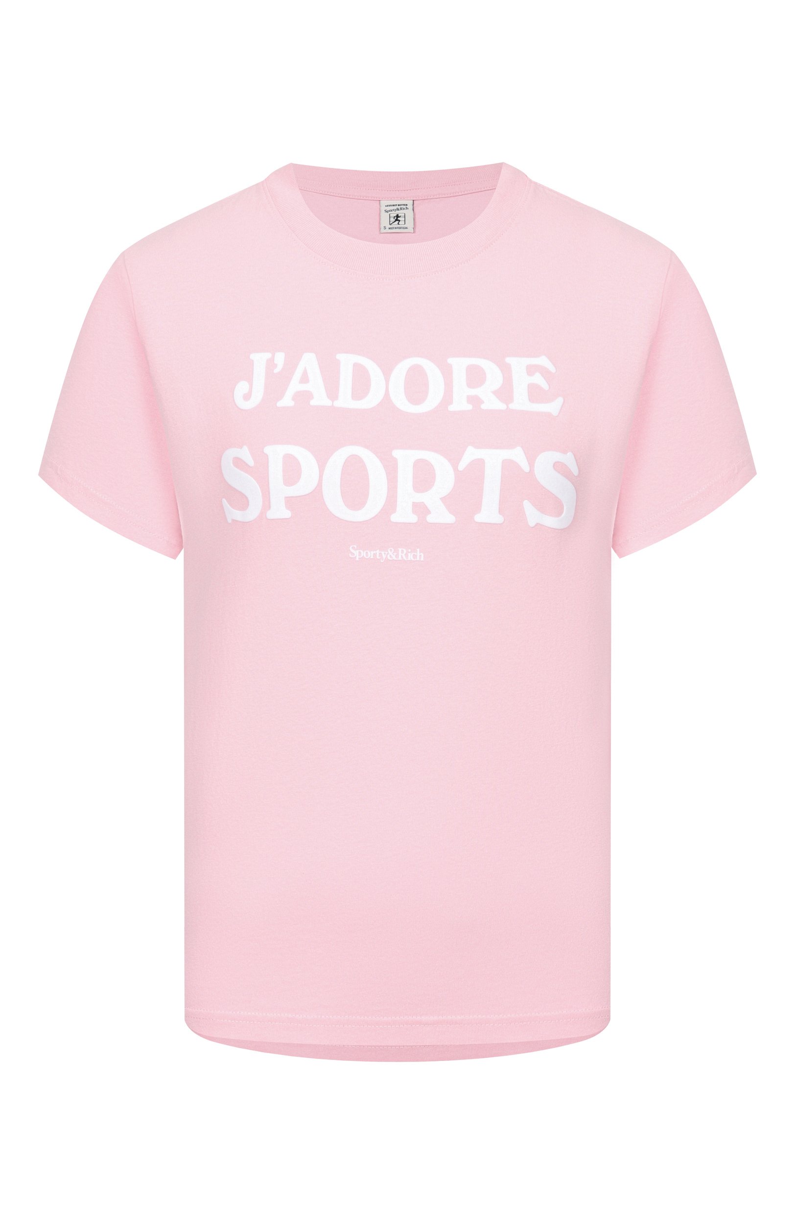 Хлопковая футболка SPORTY AND RICH розового цвета по цене 13600 руб., арт. T012273702P144, фото 1 Хлопковая футболка SPORTY AND RICH, арт. T012273702P144, фото 1