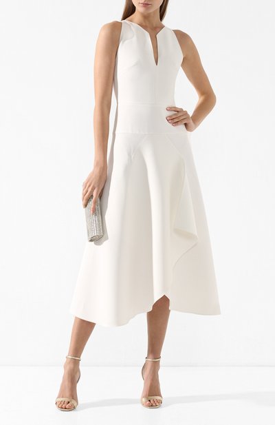 Платье-миди с оборкой ROLAND MOURET белого цвета по цене 134000 руб., арт. PS19/S0546/F2196, фото 2 Платье-миди с оборкой ROLAND MOURET, арт. PS19/S0546/F2196, фото 2