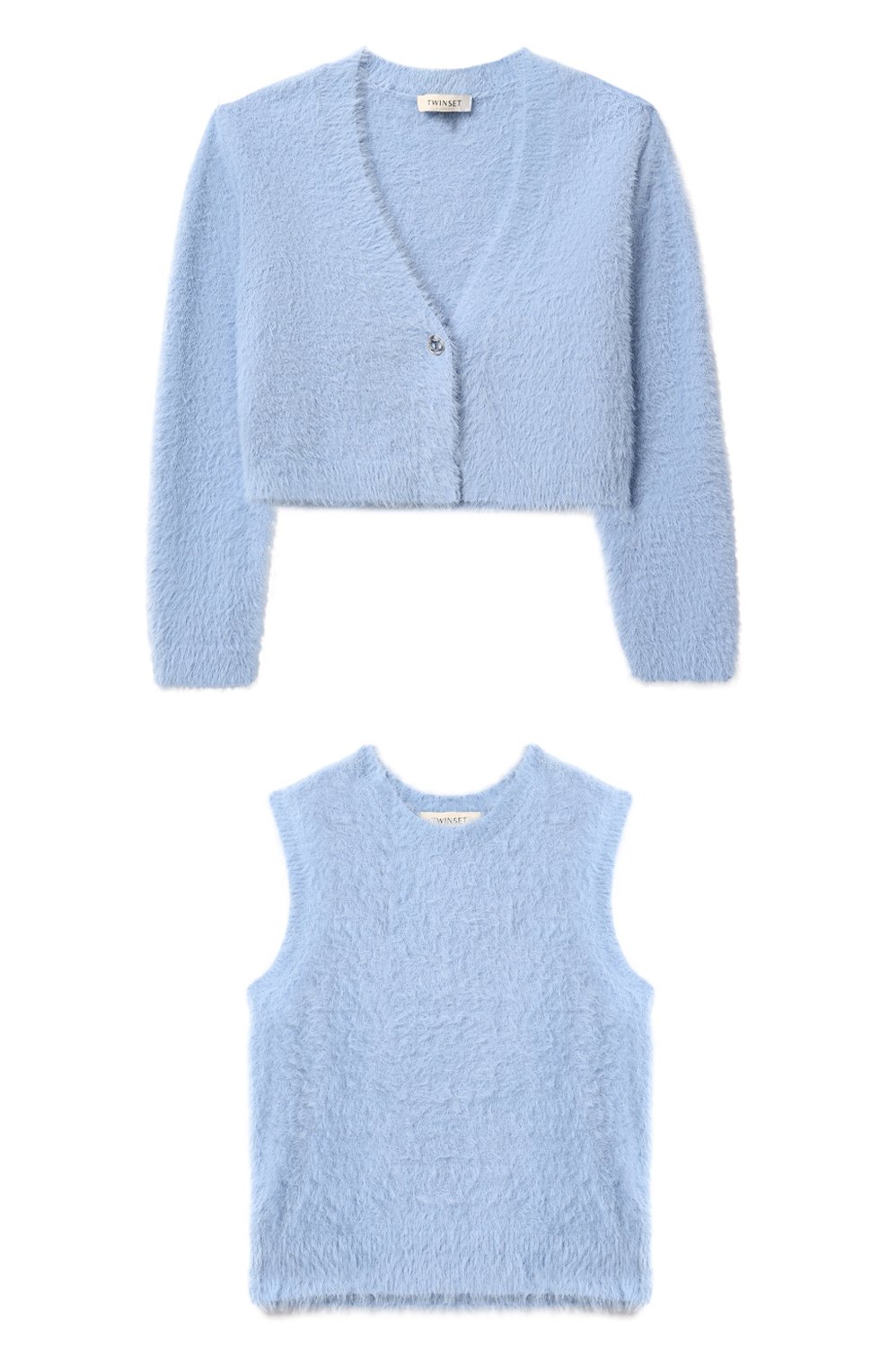 Комплект из кардигана и жилета TWINSET голубого цвета по цене 16950 руб., арт. 242GJ3211, фото 1 Комплект из кардигана и жилета TWINSET, арт. 242GJ3211, фото 1