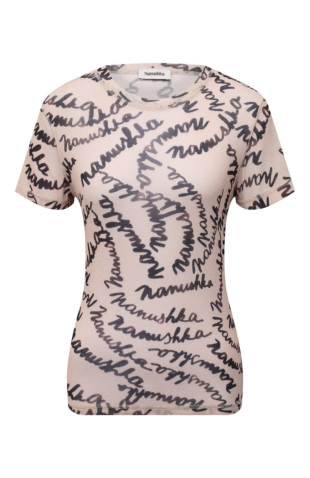 Футболка NANUSHKA, арт. GUY_SCRIBBLE L0G0 BR0WN_MESH JERSEY, фото 1