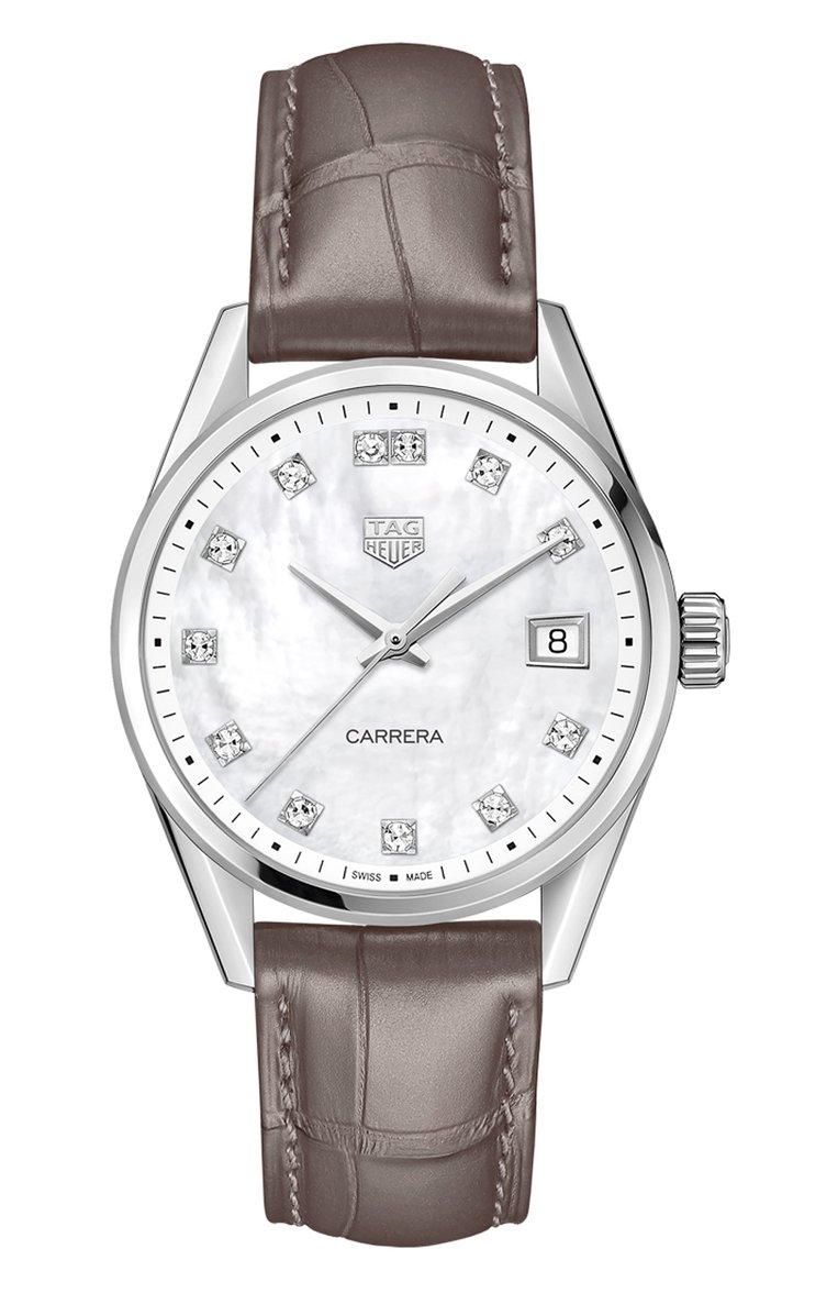 Женские часы carrera TAG HEUER бесцветного цвета, арт. WBK1318.FC8258 | Фото 1 (Механизм: Кварц; Цвет циферблата: Перламутровый; Материал корпуса: Сталь; Региональные ограничения белый список (Axapta Mercury): Не проставлено; Нос: Не проставлено)