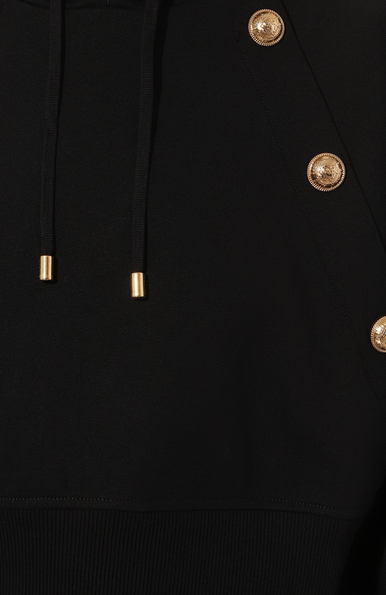 Женский хлопковое худи BALMAIN черного цвета, арт. AF1JP032JB13 | Фото 5 (Рукава: Длинные; Материал внешний: Хлопок; Длина (для топов): Укороченные; Женское Кросс-КТ: Худи-одежда; Стили: Спорт-шик)