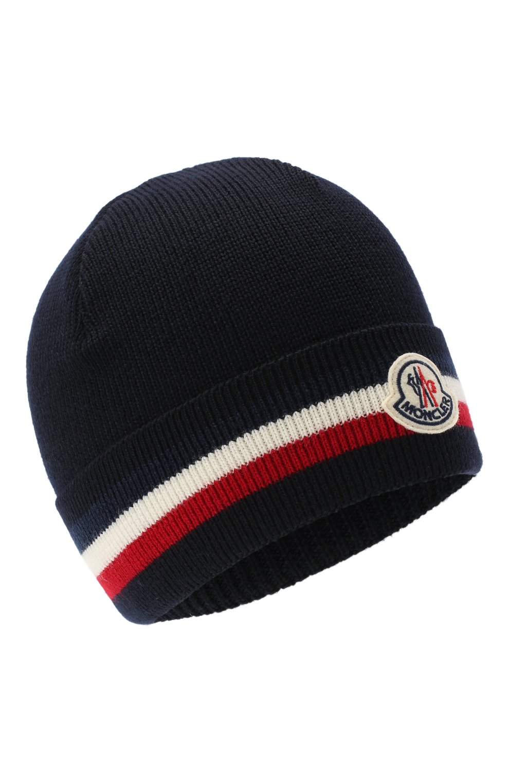 Шерстяная шапка MONCLER темно-синего цвета по цене 14250 руб., арт. F2-091-3B749-00-A9575, фото 1 Шерстяная шапка MONCLER, арт. F2-091-3B749-00-A9575, фото 1