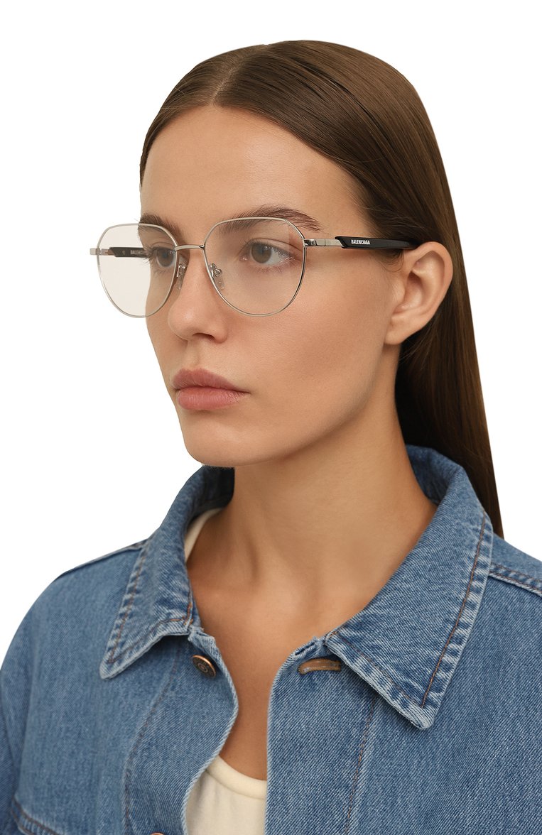 Женские оправа BALENCIAGA серебряного цвета, арт. BB0249 001 | Фото 2 (Тип очков: Оправа; Кросс-КТ: Оправы-унисекс; Нос: Не проставлено; Материал: Пластик, Металл; Оптика Гендер: оптика-унисекс; Очки форма: Круглые)