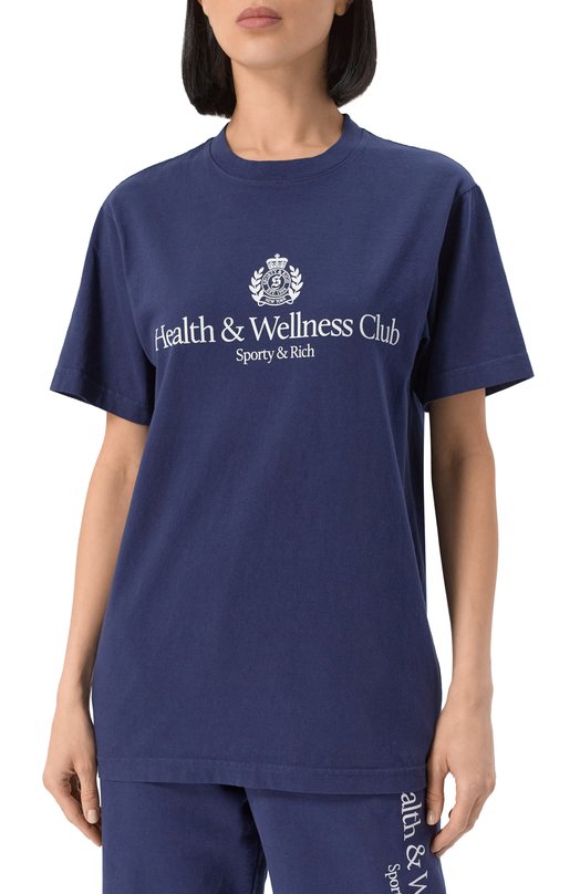 Хлопковая футболка Sporty and Rich T0043612241BL106 Синий  T0043612241BL106 Фото 3
