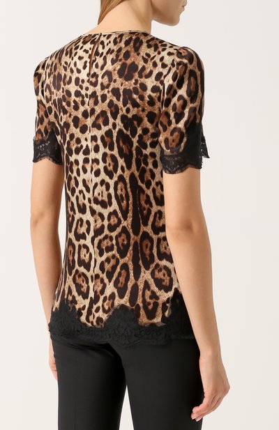 Шелковый топ с леопардовым принтом и кружевной отделкой DOLCE & GABBANA, арт. 0102/F7V06T/FSAAG, фото 4