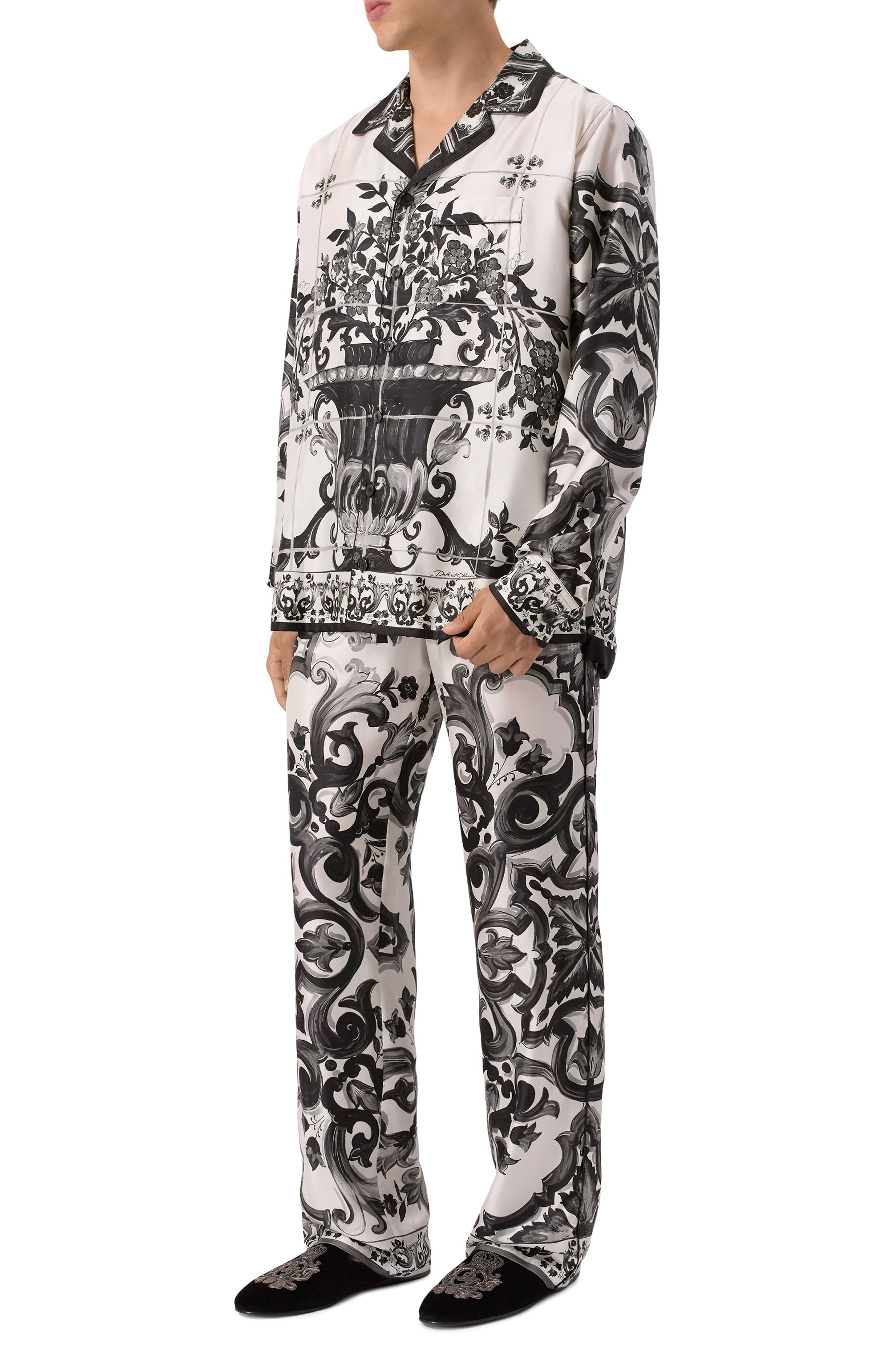 Шелковая рубашка DOLCE & GABBANA черно-белого цвета по цене 241500 руб., арт. G5IF1T/HI1SV, фото 2 Шелковая рубашка DOLCE & GABBANA, арт. G5IF1T/HI1SV, фото 2