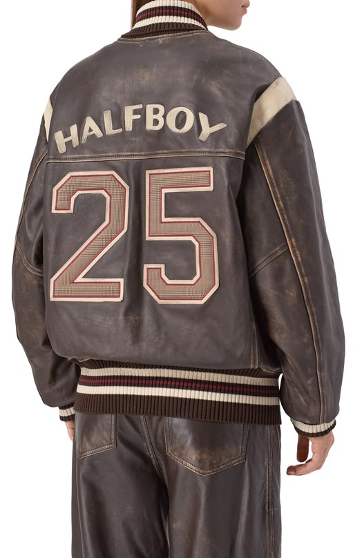 Кожаный бомбер Halfboy HF251WL008 Коричневый  HF251WL008 Фото 4