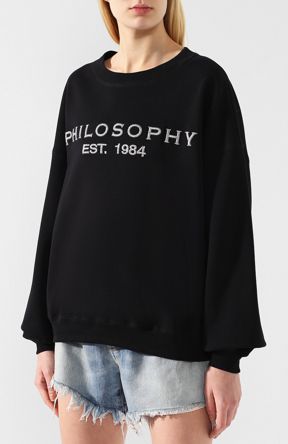 Хлопковый пуловер PHILOSOPHY DI LORENZO SERAFINI черного цвета по цене 32050 руб., арт. A1716/747, фото 3 Хлопковый пуловер PHILOSOPHY DI LORENZO SERAFINI, арт. A1716/747, фото 3