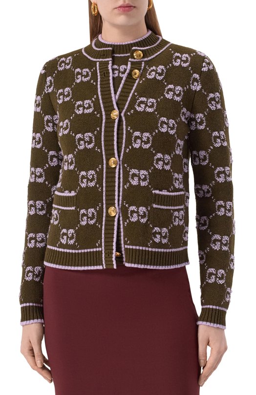 Шерстяной кардиган Gucci 713300/XKCNA Хаки  713300/XKCNA Фото 3