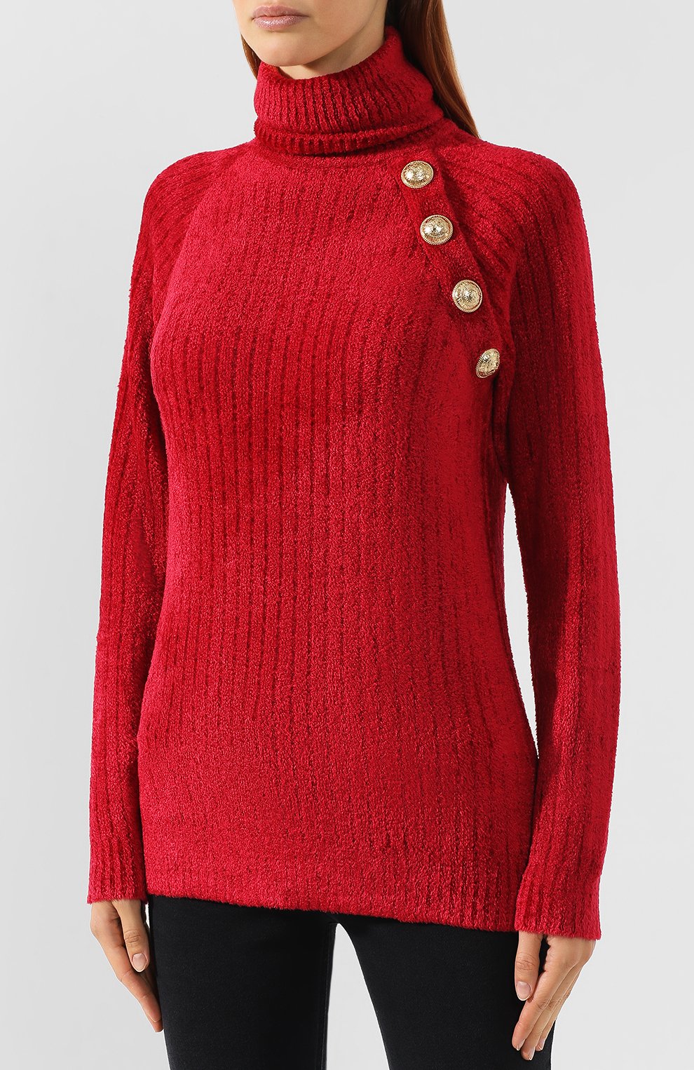 Водолазка из вискозы BALMAIN красного цвета по цене 154500 руб., арт. SF13184/K443, фото 3 Водолазка из вискозы BALMAIN, арт. SF13184/K443, фото 3