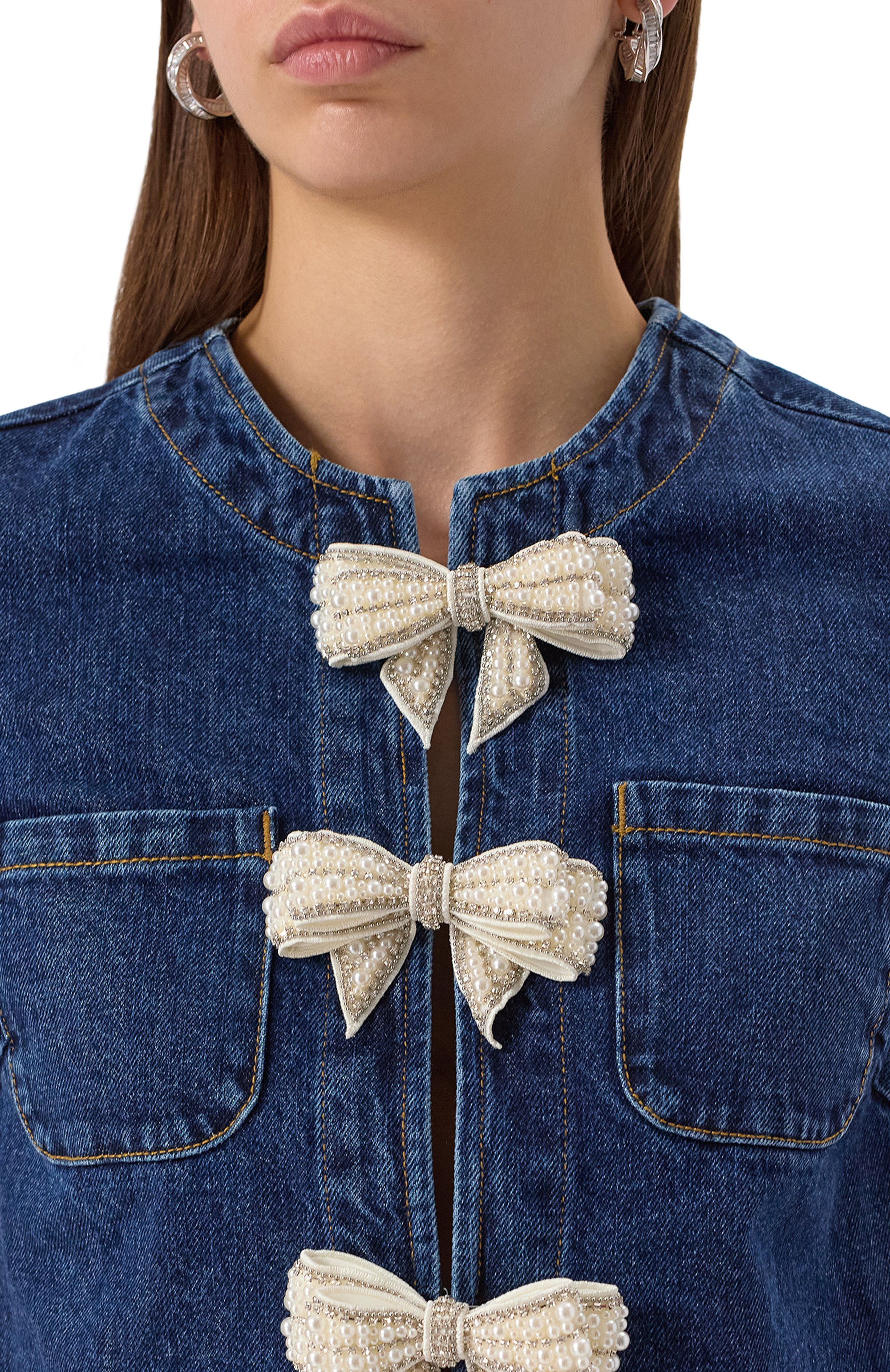 Джинсовое платье SELF-PORTRAIT синего цвета по цене 59200 руб., арт. SS25800SBL, фото 5 Джинсовое платье SELF-PORTRAIT, арт. SS25800SBL, фото 5