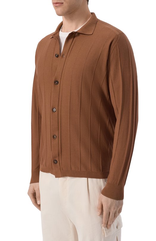 Кардиган из хлопка и шелка Kiton UMM0780 Коричневый  UMM0780 Фото 3
