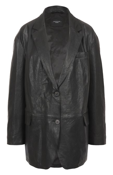 Женская кожаный жакет WEEKEND MAX MARA черного цвета, арт. MARAT | Фото 1 (Длина (верхняя одежда): Короткие; Материал подклада: Синтетический материал; Драгоценные камни: Проставлено; Рукава: Длинные; Материал сплава: Проставлено; Материал внешний: Натуральная кожа)