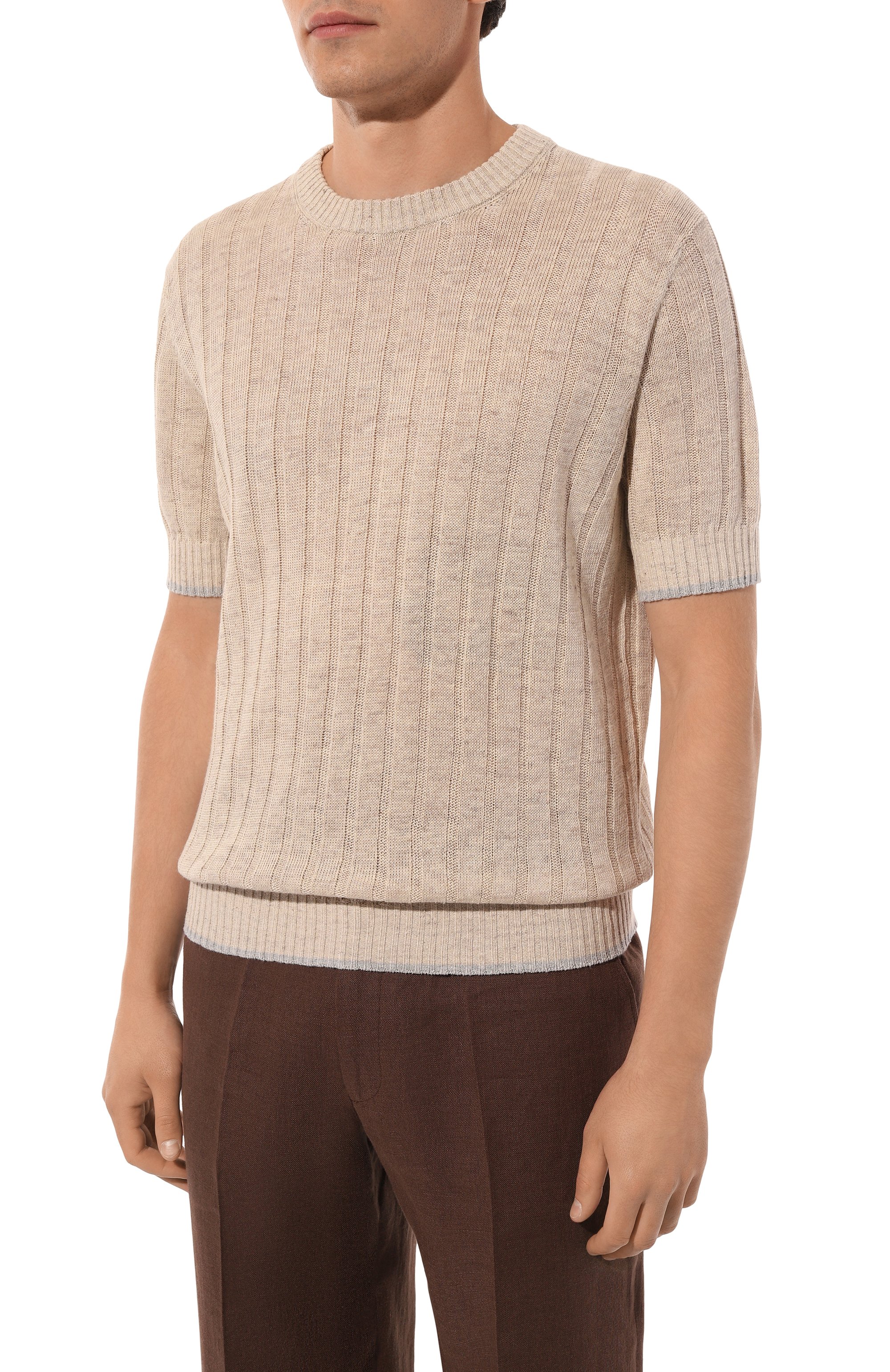 Джемпер изо льна и хлопка BRUNELLO CUCINELLI бежевого цвета по цене 116000 руб., арт. M2L70B2273, фото 3 Джемпер изо льна и хлопка BRUNELLO CUCINELLI, арт. M2L70B2273, фото 3