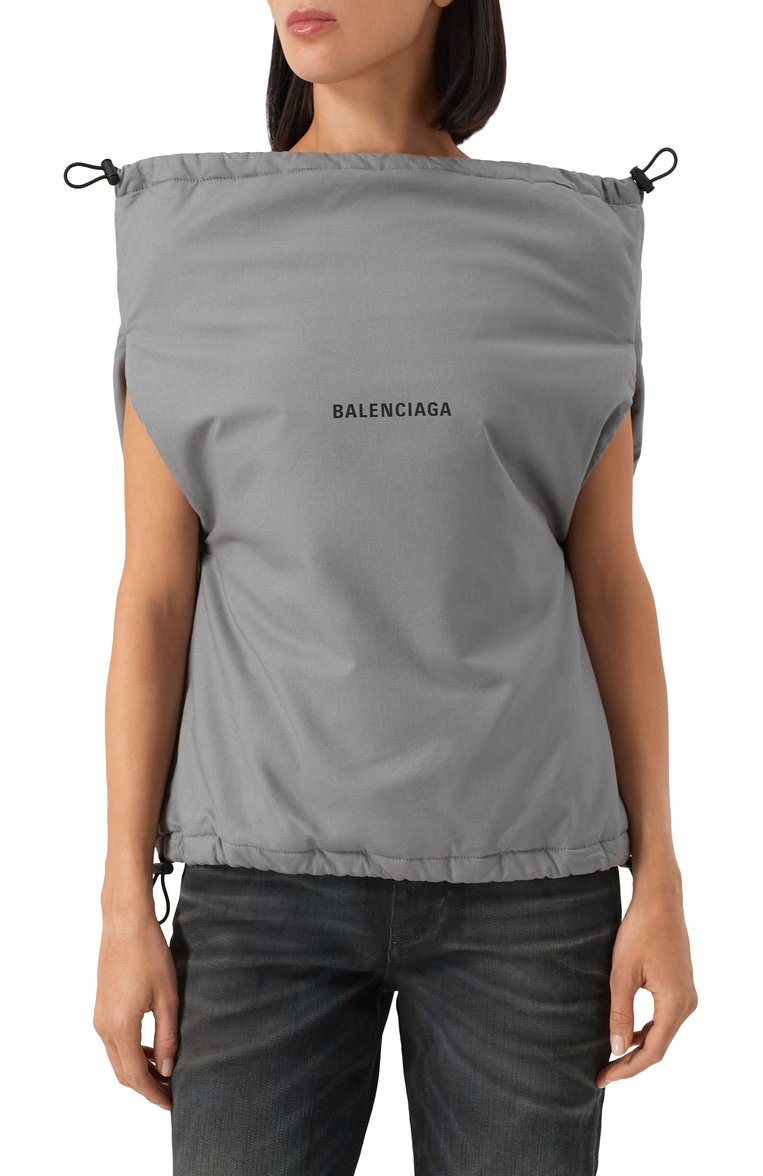 Женский хлопковый топ BALENCIAGA серого цвета, арт. 809439/TRM13 | Фото 3 (Драгоценные камни: Проставлено; Материал сплава: Проставлено; Длина (для топов): Стандартные; Рукава: Без рукавов; Стили: Гранж; Материал внешний: Хлопок)