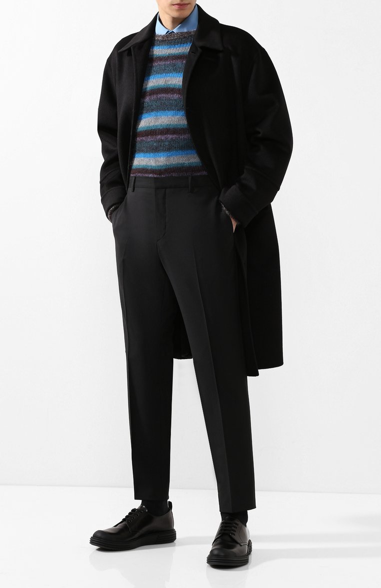 Мужские шерстяные брюки  PRADA черного цвета, арт. UPA841-D39-F0002 | Фото 2 (Статус проверки: Проверена категория, Проверено; Материал внешний: Шерсть; Длина (брюки, джинсы): Стандартные; Случай: Формальный; Стили: Классический)