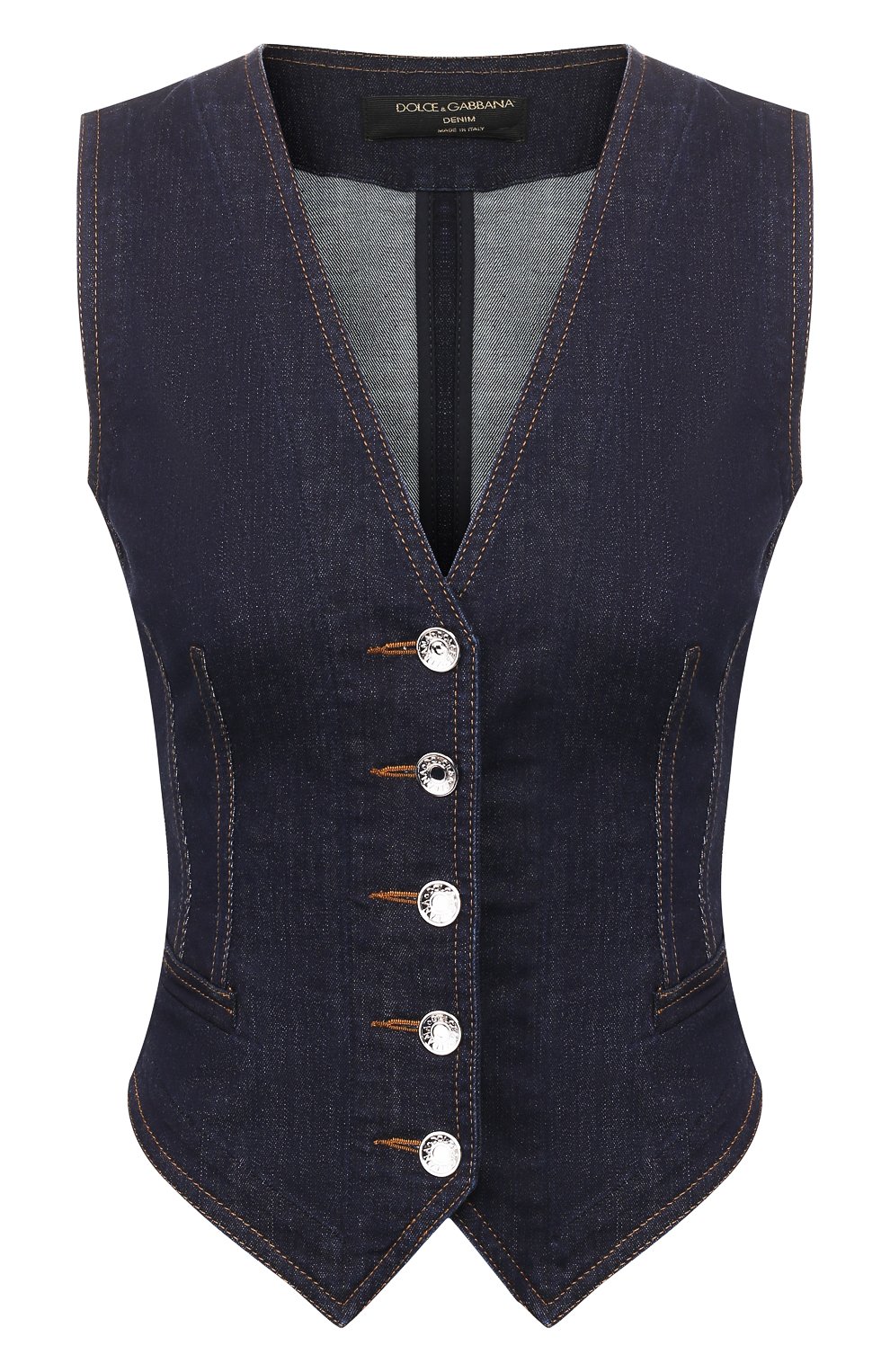 Джинсовый жилет DOLCE & GABBANA темно-синего цвета по цене 99500 руб., арт. F79U5D/G899X, фото 1 Джинсовый жилет DOLCE & GABBANA, арт. F79U5D/G899X, фото 1