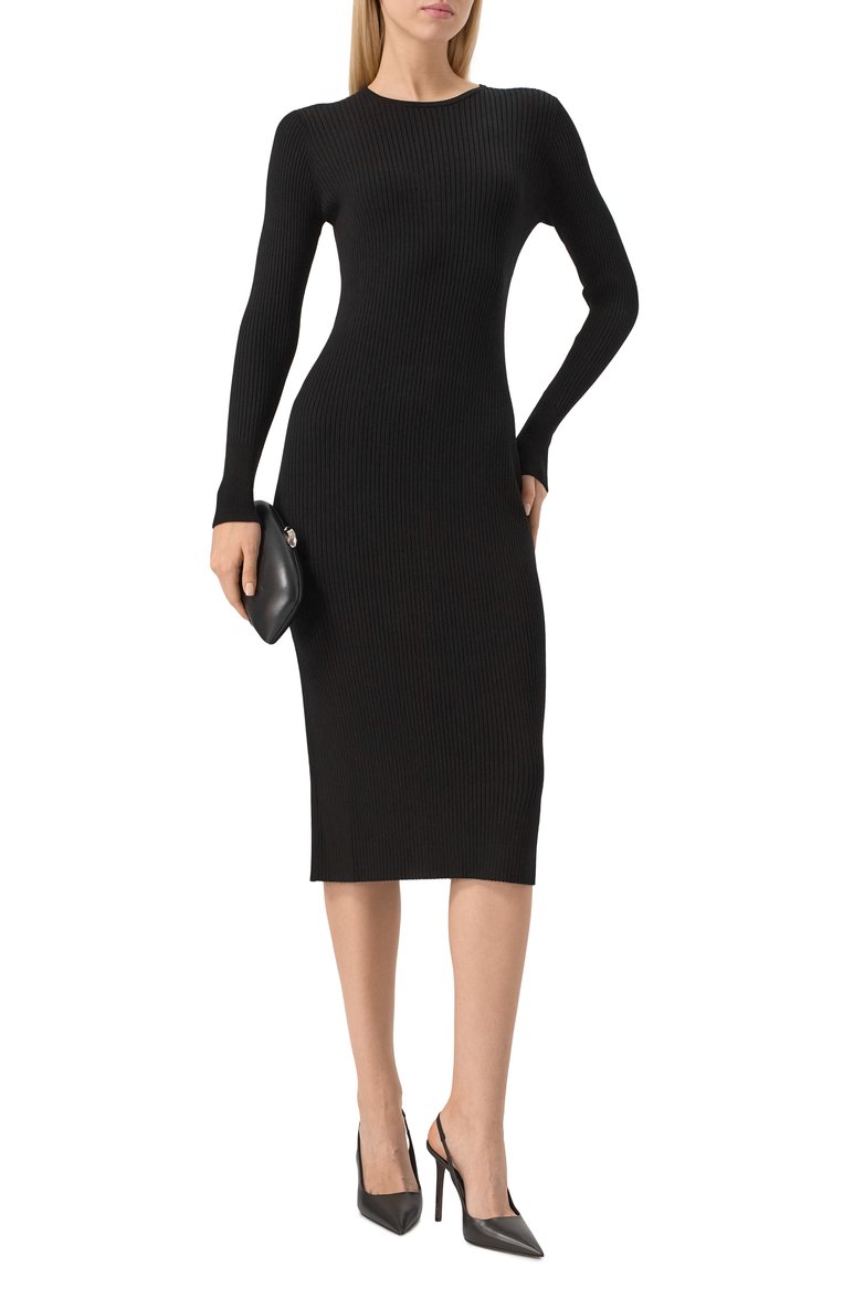 Женское платье из вискозы WEEKEND MAX MARA черного цвета, арт. TU0N0 | Фото 2 (Рукава: Длинные; Материал внешний: Вискоза; Длина Ж (юбки, платья, шорты): Миди; Случай: Повседневный; Женское Кросс-КТ: Платье-одежда; Кросс-КТ: Трикотаж; Стили: Кэжуэл; Автоматизация ТО: Проставлено; Автоматизация состава: Проставлено)