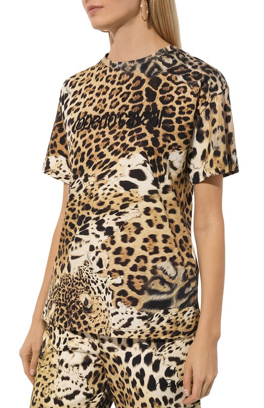 Хлопковая футболка Roberto Cavalli Леопардовый, фото 3