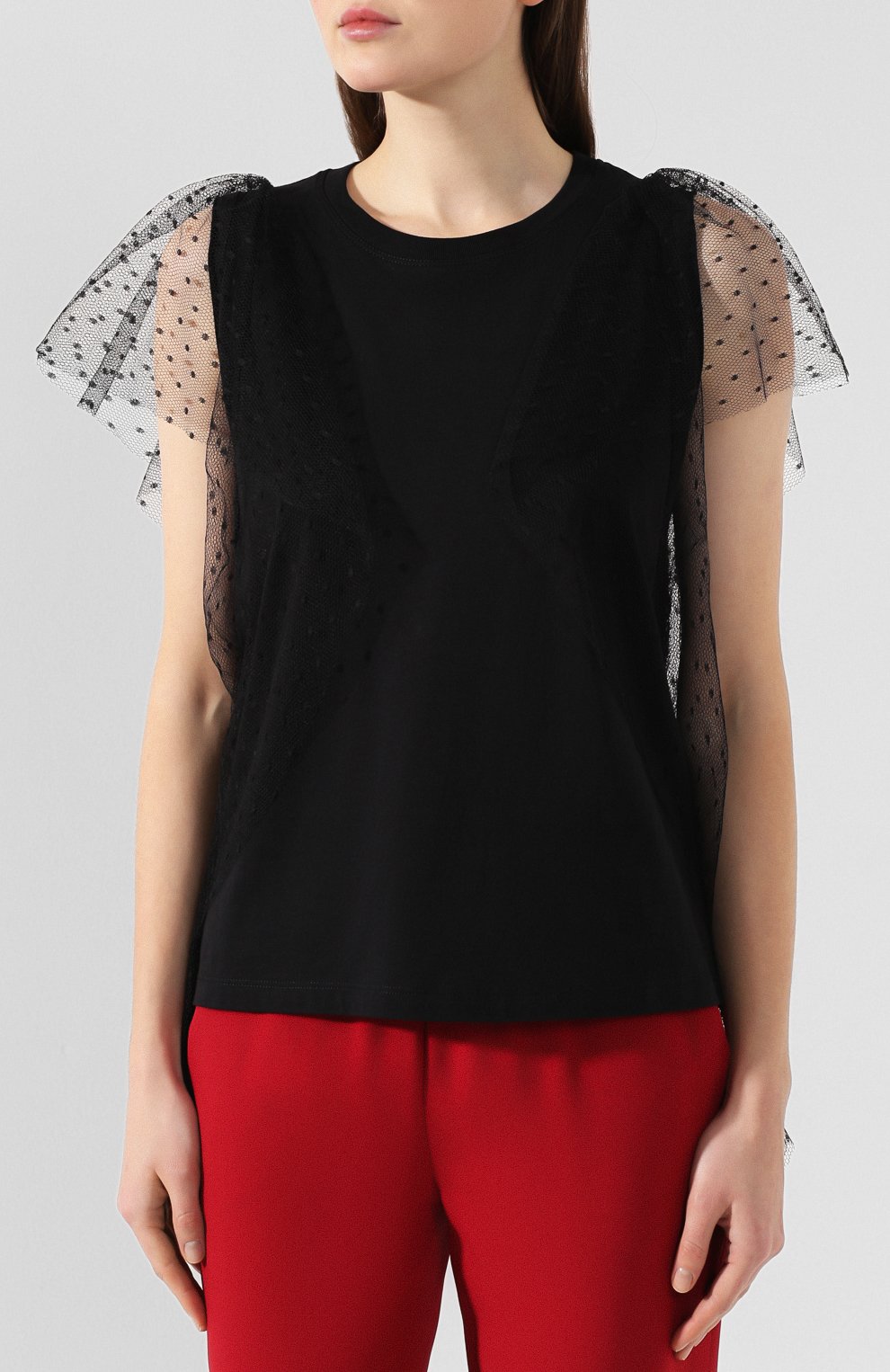 Хлопковая футболка REDVALENTINO черного цвета по цене 15350 руб., арт. TR3MG03Y/4UH, фото 3 Хлопковая футболка REDVALENTINO, арт. TR3MG03Y/4UH, фото 3
