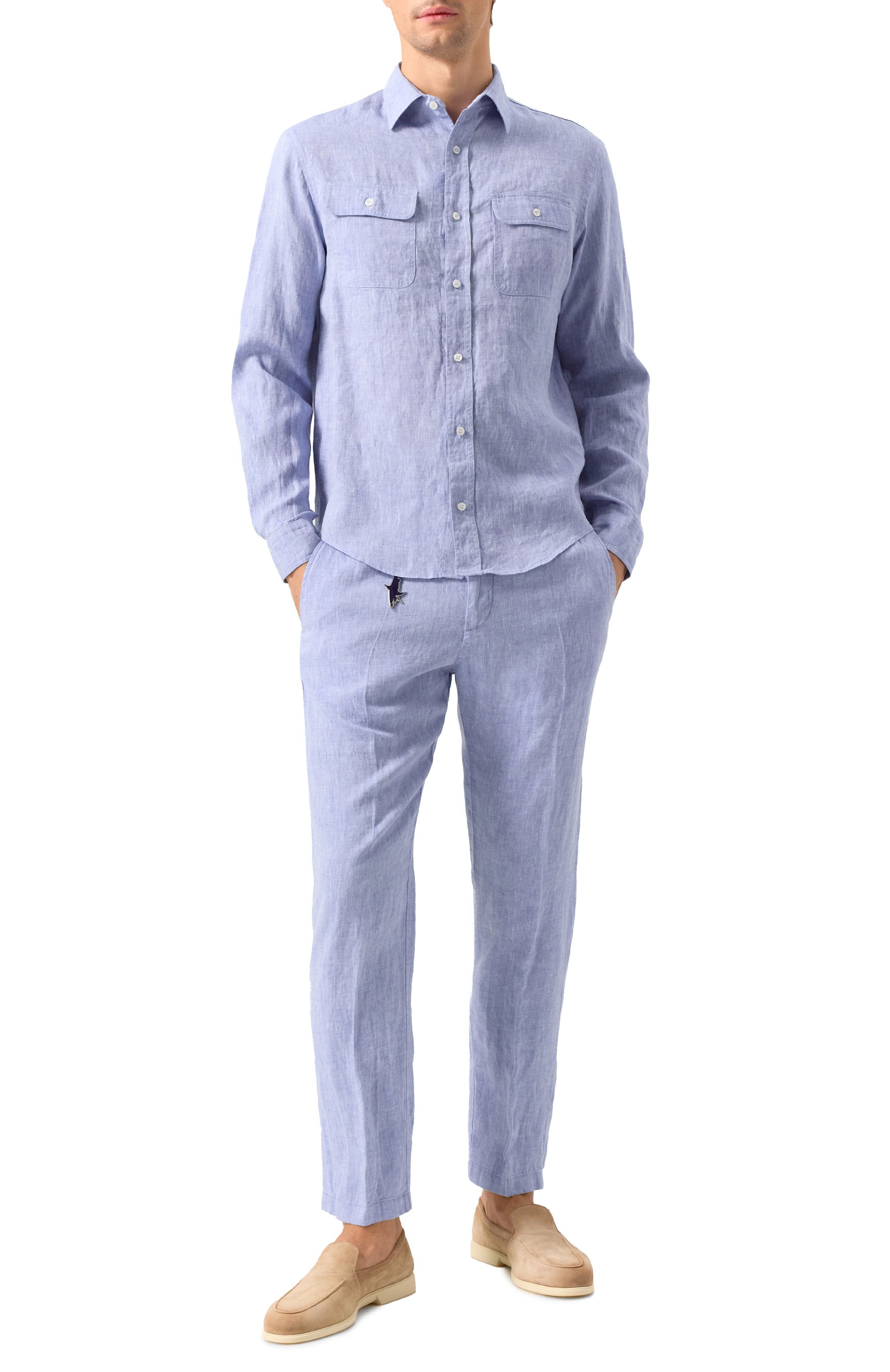 Льняная рубашка PAUL&SHARK голубого цвета по цене 43850 руб., арт. 25413252/M, фото 2 Льняная рубашка PAUL&SHARK, арт. 25413252/M, фото 2