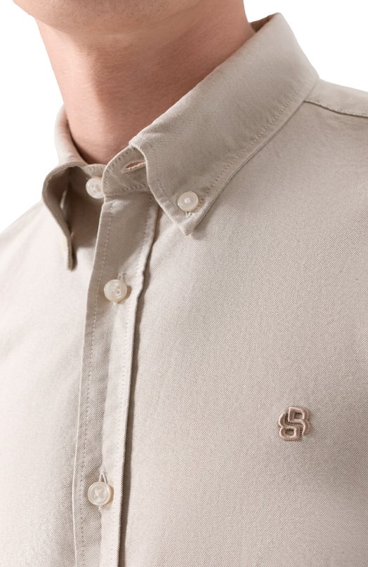 Хлопковая рубашка BOSS 50555944 Бежевый  50555944 Фото 5