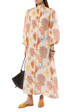 Женское льняное платье PALM NOOSA разноцветного цвета, арт. N0DDY DRESS | Фото 2 (Материал сплава: Проставлено; Рукава: Длинные; Материал внешний: Лен; Драгоценные камни: Проставлено; Длина Ж (юбки, платья, шорты): Миди; Женское Кросс-КТ: Платье-пляжная одежда; Стили: Романтичный)