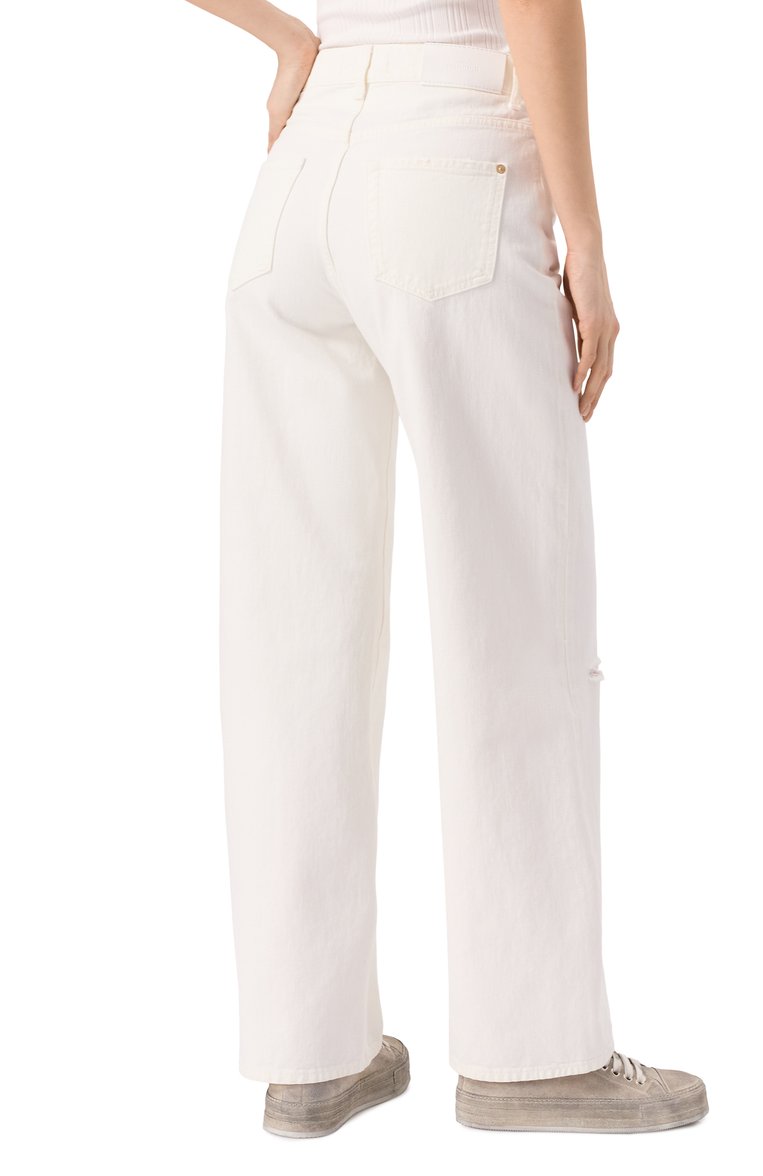 Женские джинсы 7 FOR ALL MANKIND белого цвета, арт. 7U230597MLD | Фото 4 (Длина (брюки, джинсы): Стандартные; Материал сплава: Проставлено; Драгоценные камни: Проставлено; Стили: Повседневный; Материал внешний: Деним, Хлопок; Кросс-КТ: Деним; Детали: Потертости; Силуэт Ж (брюки и джинсы): Прямые)