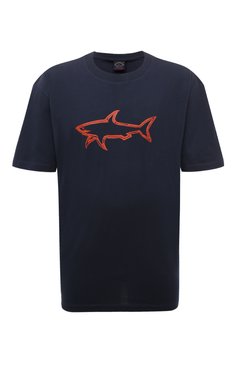 Мужская хлопковая футболка PAUL&SHARK те�мно-синего цвета, арт. 12311633/3XL-6XL | Фото 1 (Рукава: Короткие; Принт: С принтом; Длина (для топов): Удлиненные; Материал сплава: Проставлено; Материал внешний: Хлопок; Драгоценные камни: Проставлено; Стили: Кэжуэл)