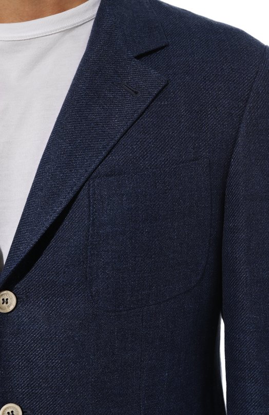 Пиджак изо льна и шерсти Brunello Cucinelli MW4827BND Синий  MW4827BND Фото 7