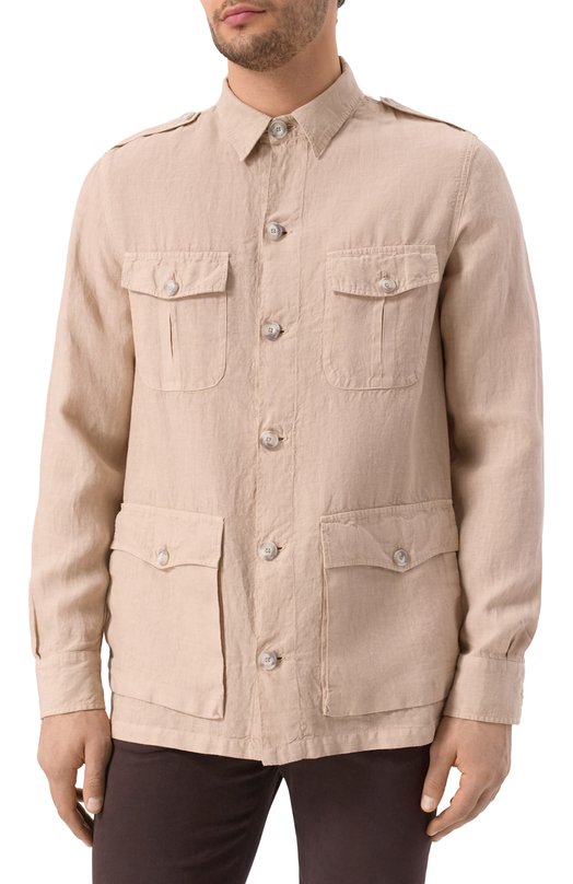 Льняная куртка-рубашка 120% Lino 32ALIM89RH/0253/000 Бежевый  32ALIM89RH/0253/000 Фото 3