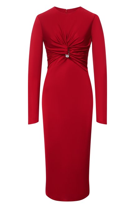 Женское платье из вискозы VERSACE красного цвета, арт. 1018475/1A12497 | Фото 1 (Длина Ж (юбки, платья, шорты): Миди; Драгоце�нные камни: Проставлено; Рукава: Длинные; Материал внешний: Вискоза; Материал подклада: Вискоза; Материал сплава: Проставлено)